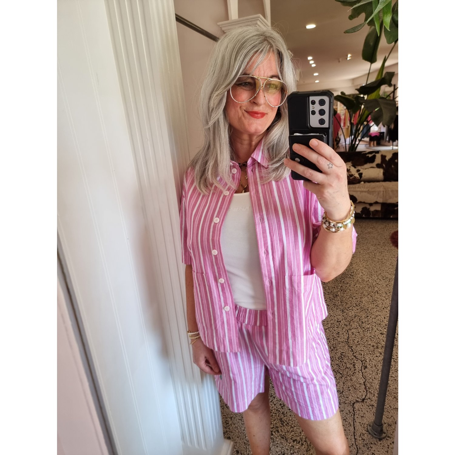 ICHI IHIndra Striped Shorts Wit Roze - Afbeelding 10
