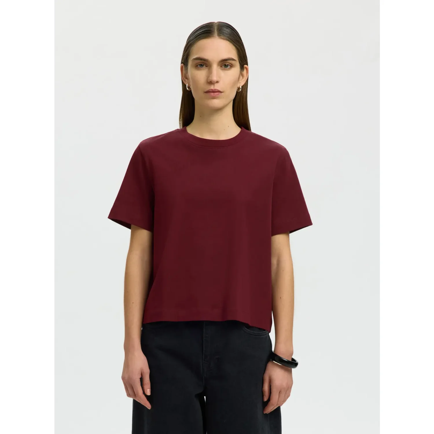 Selected Women SLWEssential Boxy T-Shirt Bordeaux Rood