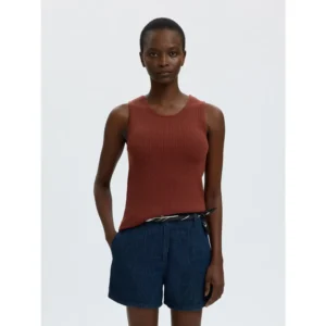 Selected SLFHelle Pointel Knit Top Mahony Rood