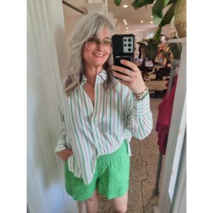 ICHI IHKatya Streep Blouse Groen Bruin Wit