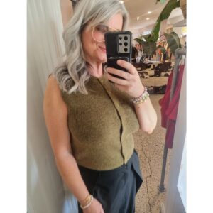 Selected SLWLulu SL Button O-Neck Vest Groen