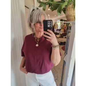 Selected Women SLWTabby SS Bubble Sweater Bordeaux
