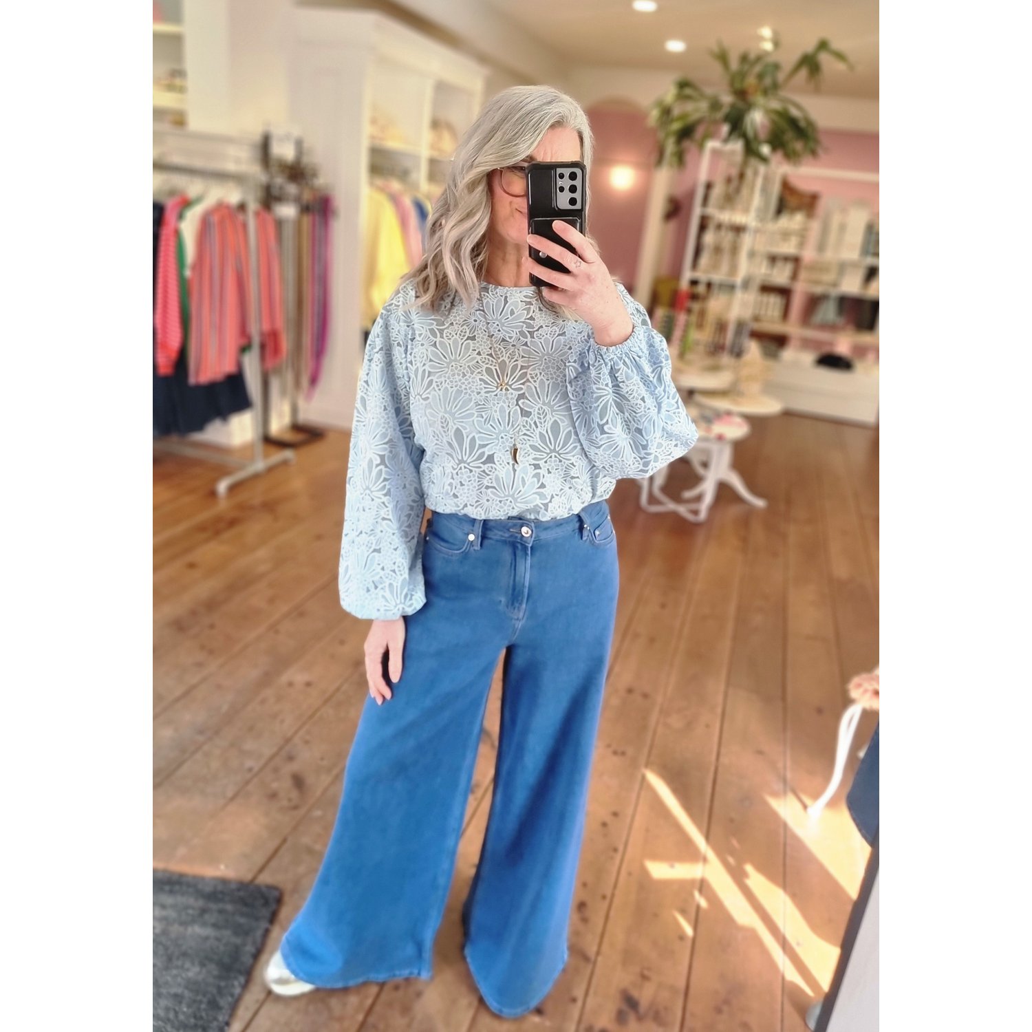 Fluresk Jazmin Flower Blouse Top Licht Blauw - Afbeelding 8