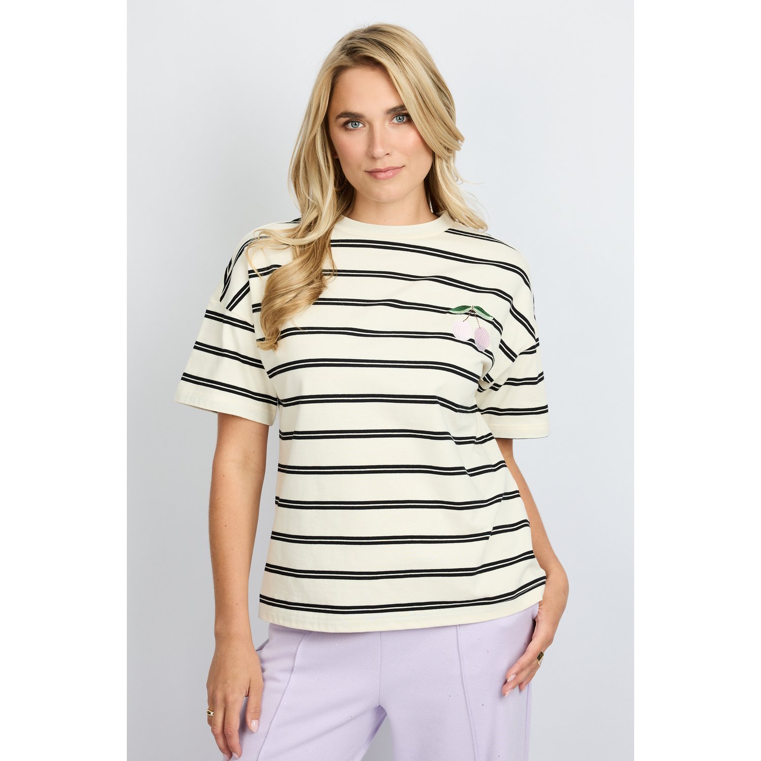 Fluresk Nayara Streep T-shirt Zwart Wit