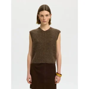 Selected SLWLulu SL Button O-Neck Vest Bruin