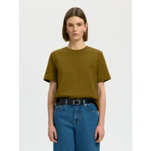 Selected SLWEssential SS Boxy T-Shirt Fig Groen