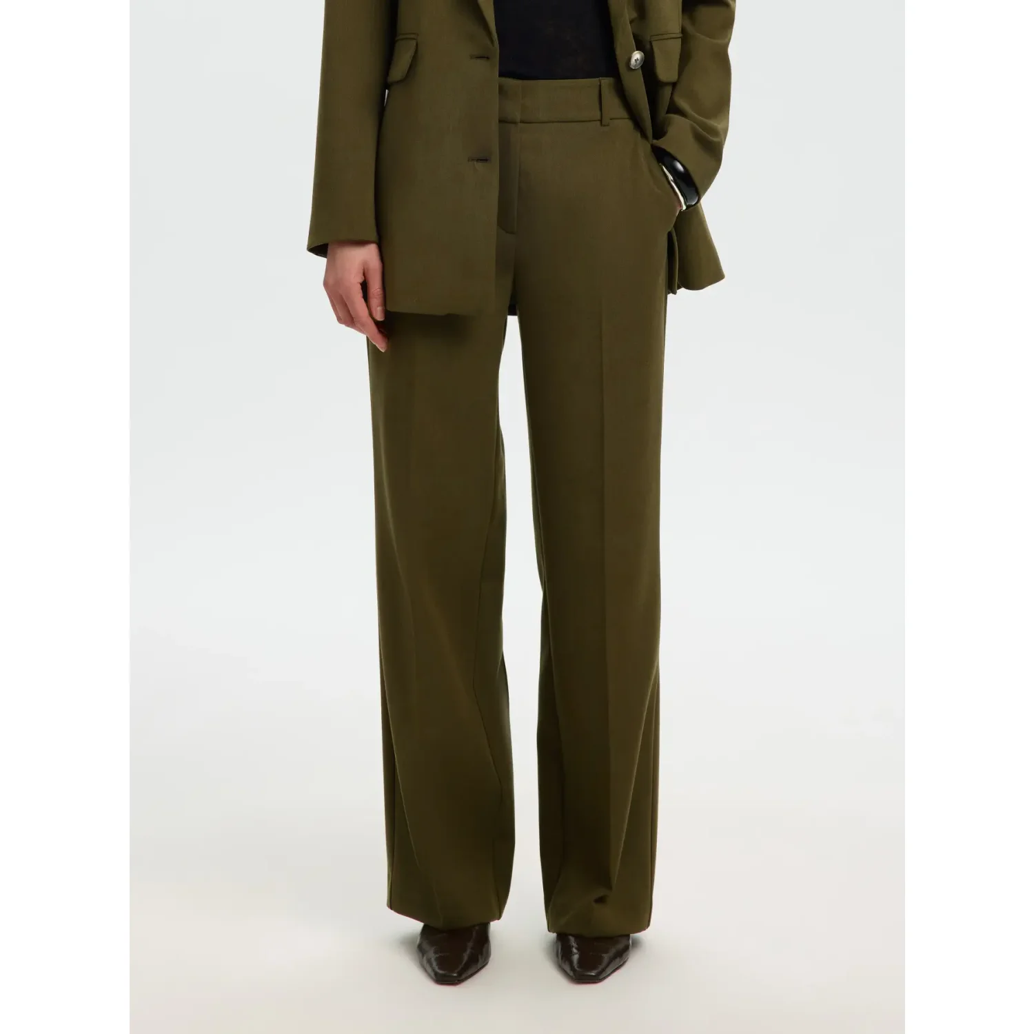 Selected SLWRita MW Wide Pants Kalamta Groen