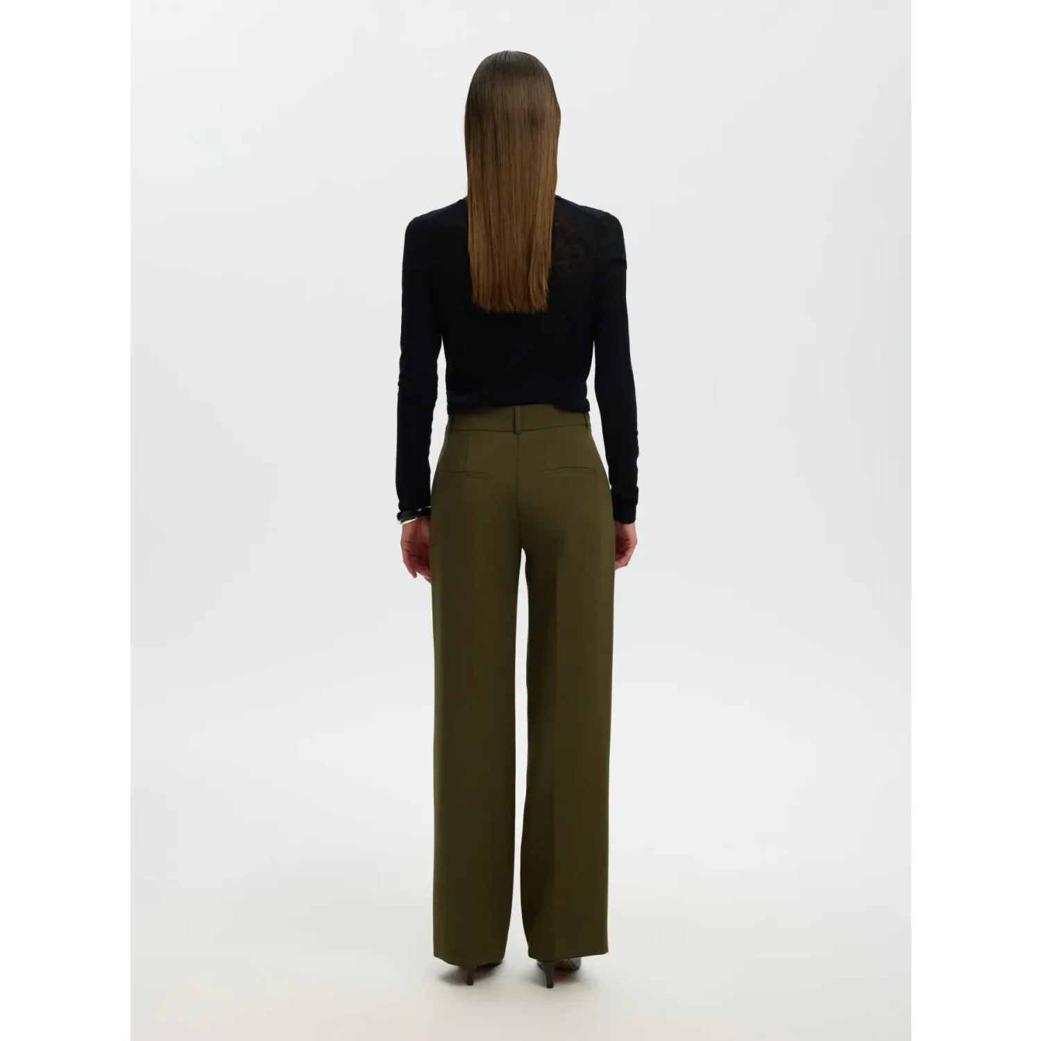 Selected SLWRita MW Wide Pants Kalamta Groen - Afbeelding 2