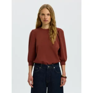 Selected SLWTenny 3/4 Sweat Top Cherry Mahony Bruin