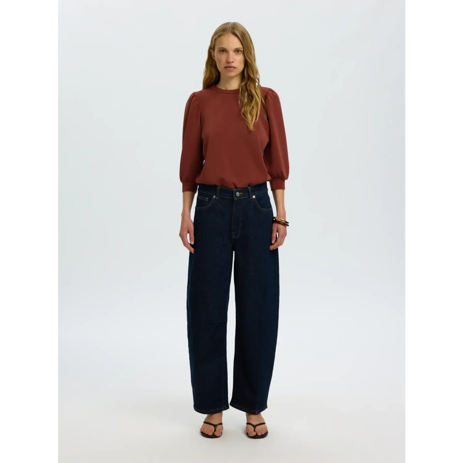 Selected SLWTenny 3/4 Sweat Top Cherry Mahony Bruin - Afbeelding 3