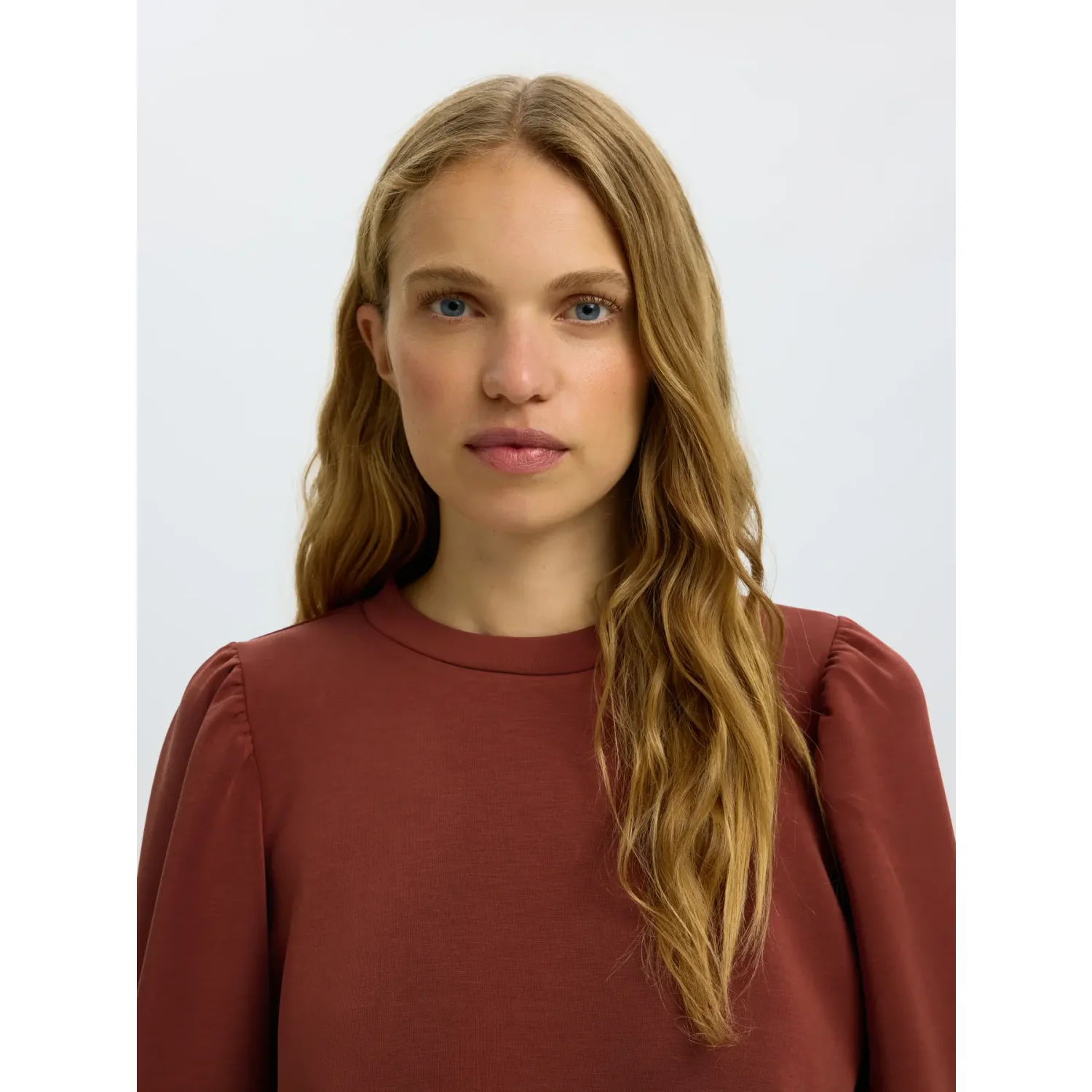 Selected SLWTenny 3/4 Sweat Top Cherry Mahony Bruin - Afbeelding 2