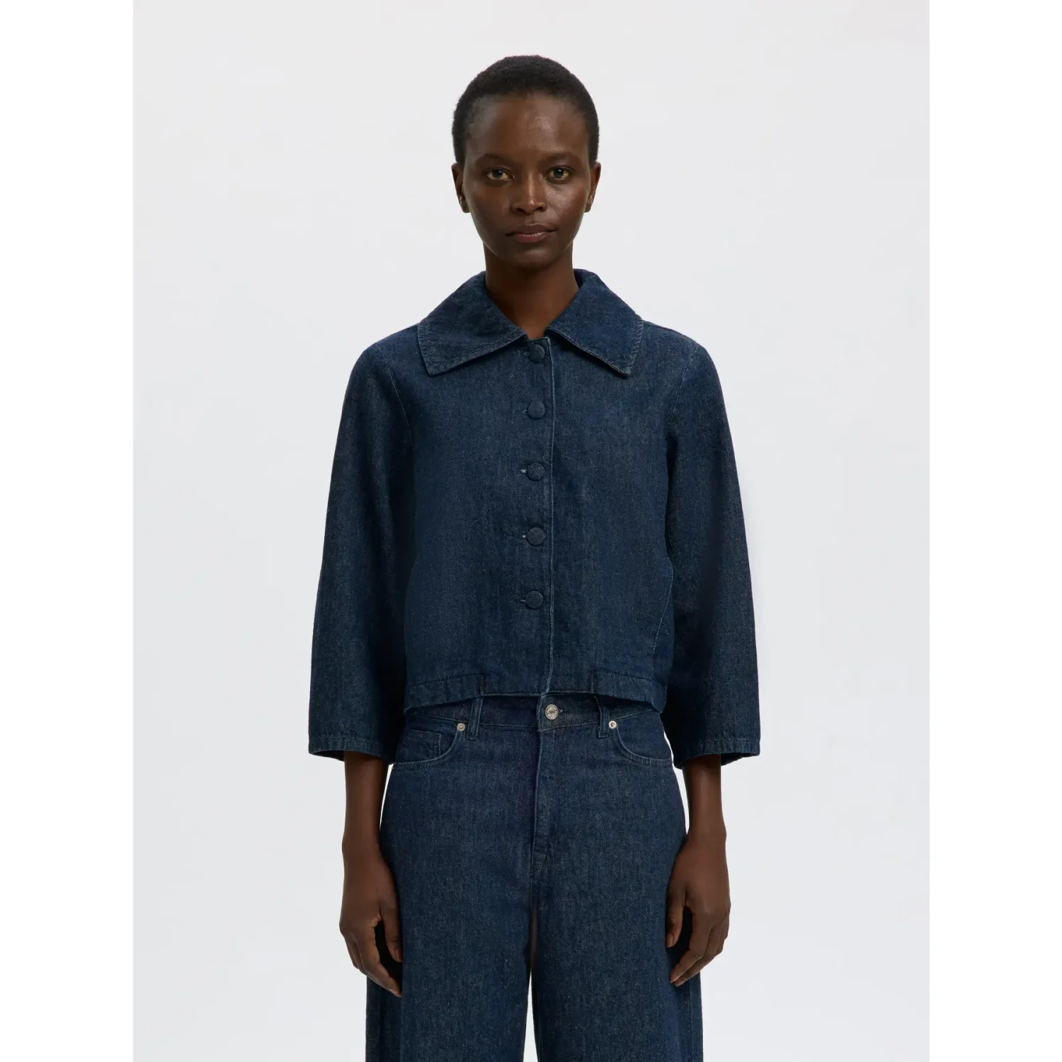 Selected SLFRelaxed Hanny 3/4 Denim Jacket Donker Blauw