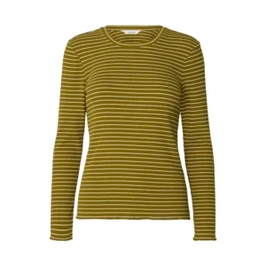 Selected SLWAnna Crew Neck Striped Top Wit Fir Groen