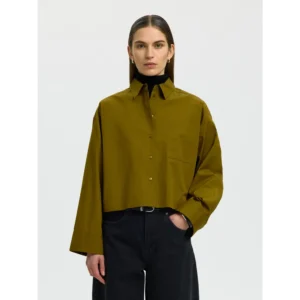 Selected SLWastha LS Cropped Boxy Blouse Fir Groen