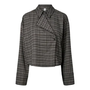 YAS YASTulva LS Short Shirt Blouse Black Tulva Check