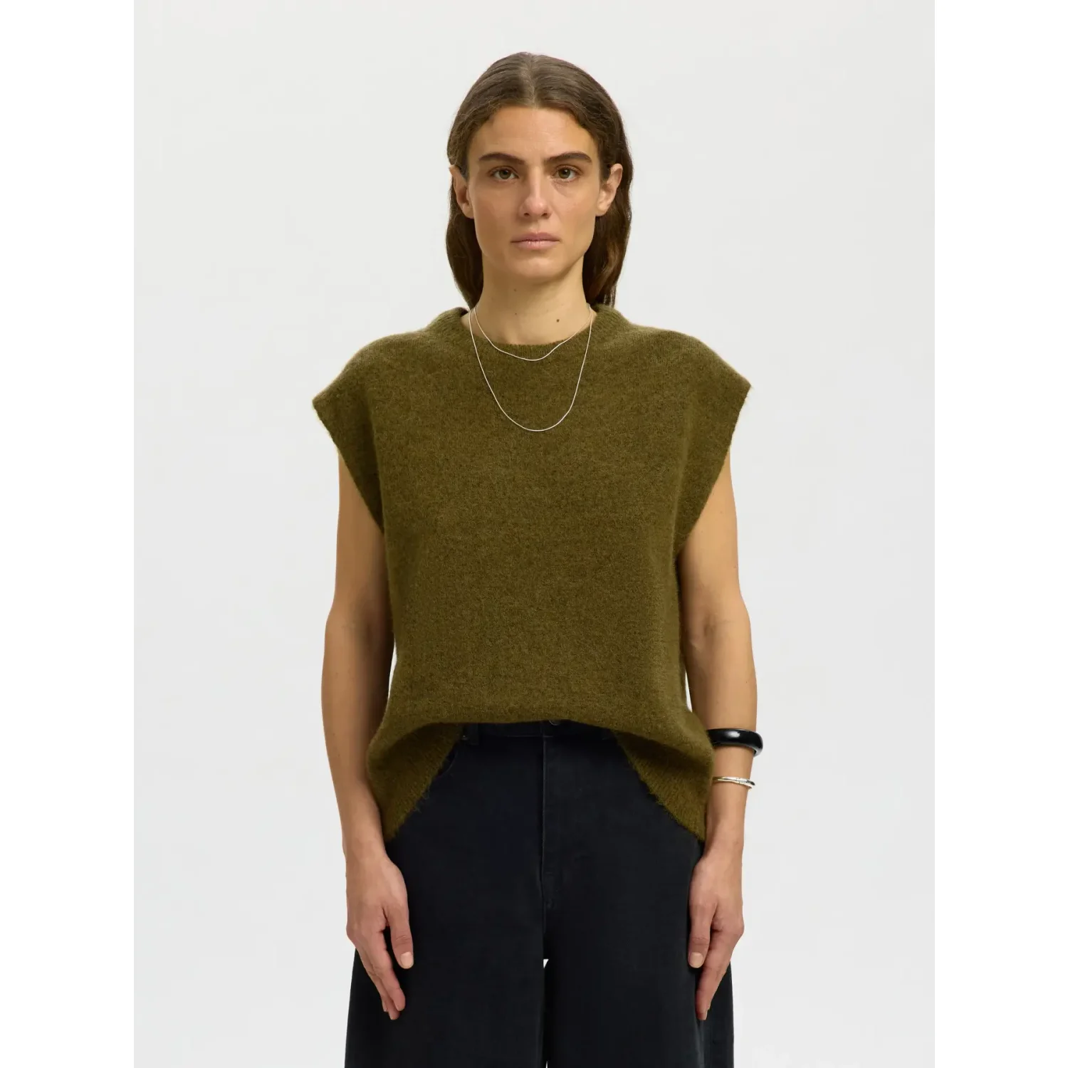 Selected SLWLulu SL Knit Vest Noos Fir Green Melange - Afbeelding 4