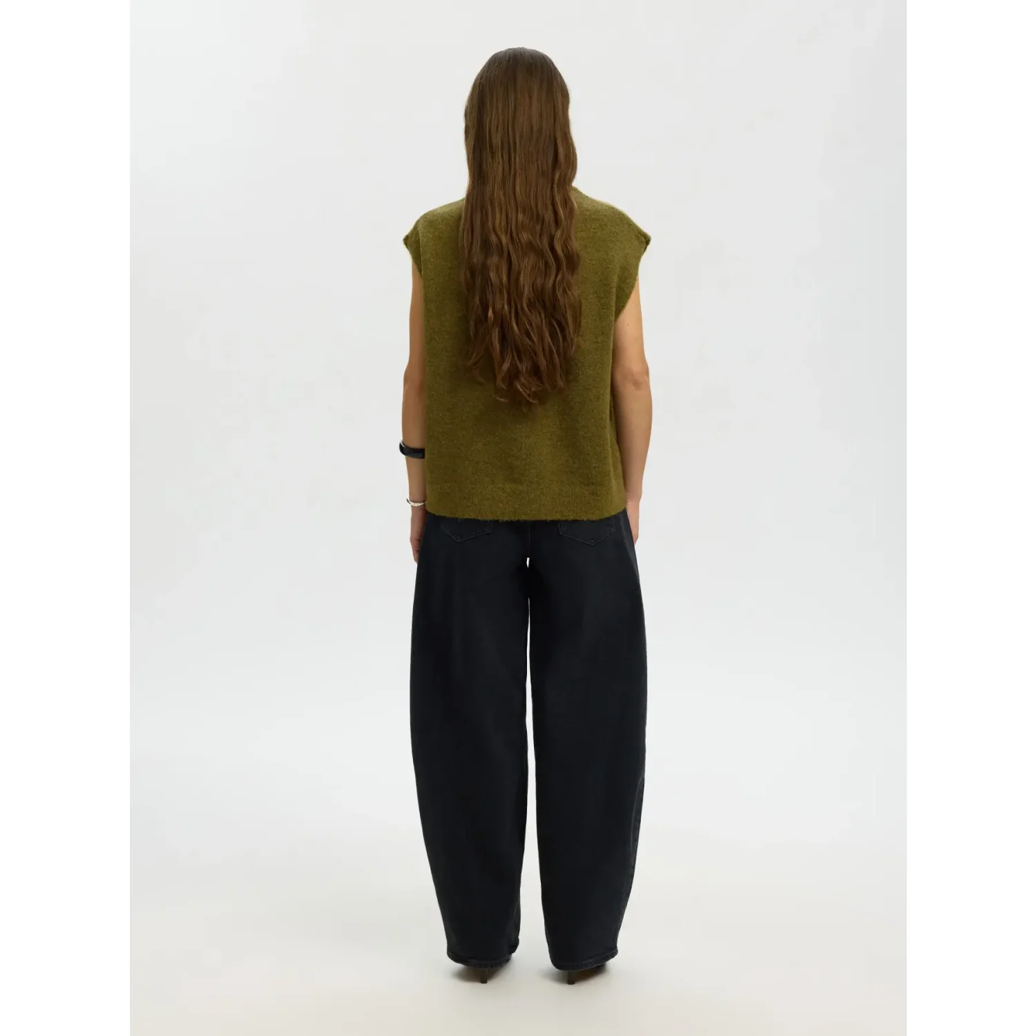 Selected SLWLulu SL Knit Vest Noos Fir Green Melange - Afbeelding 3