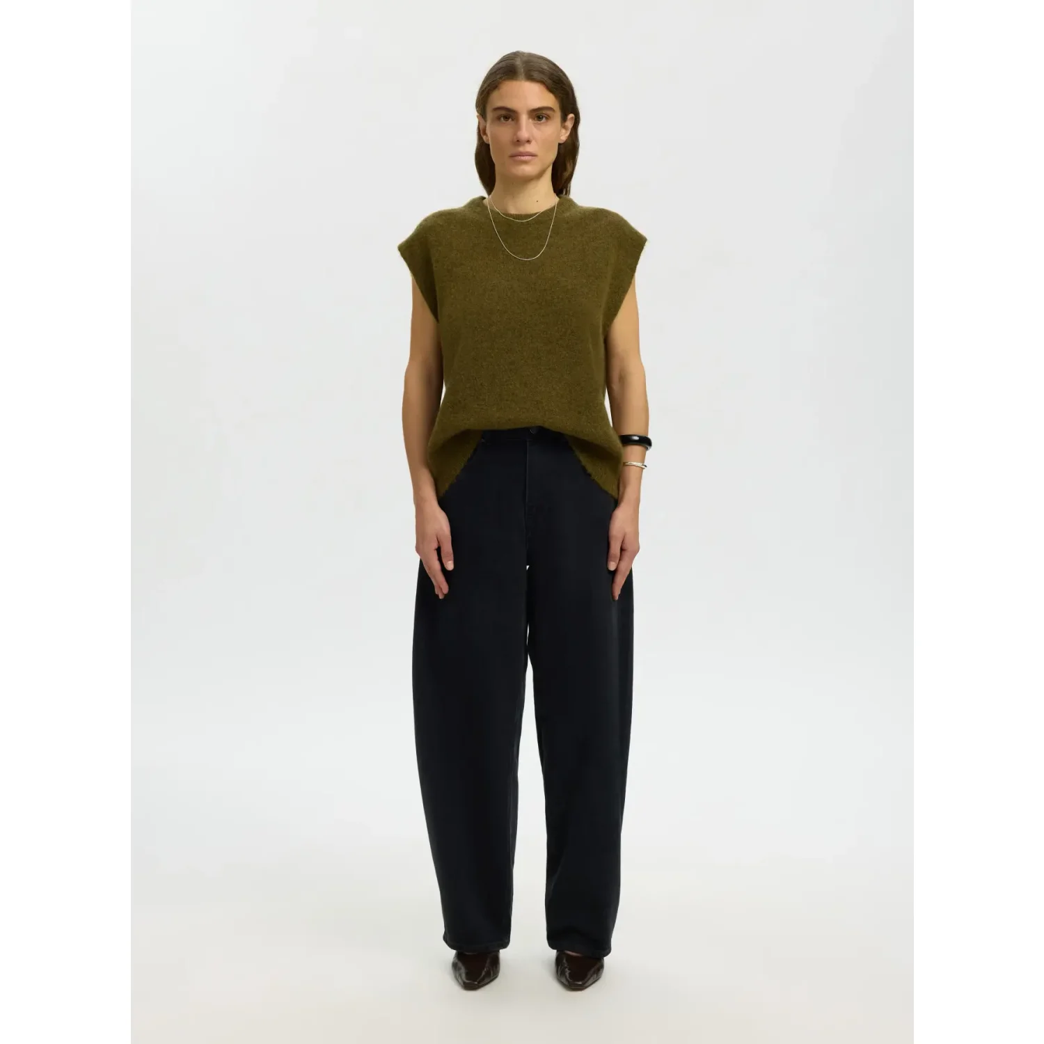 Selected SLWLulu SL Knit Vest Noos Fir Green Melange - Afbeelding 2