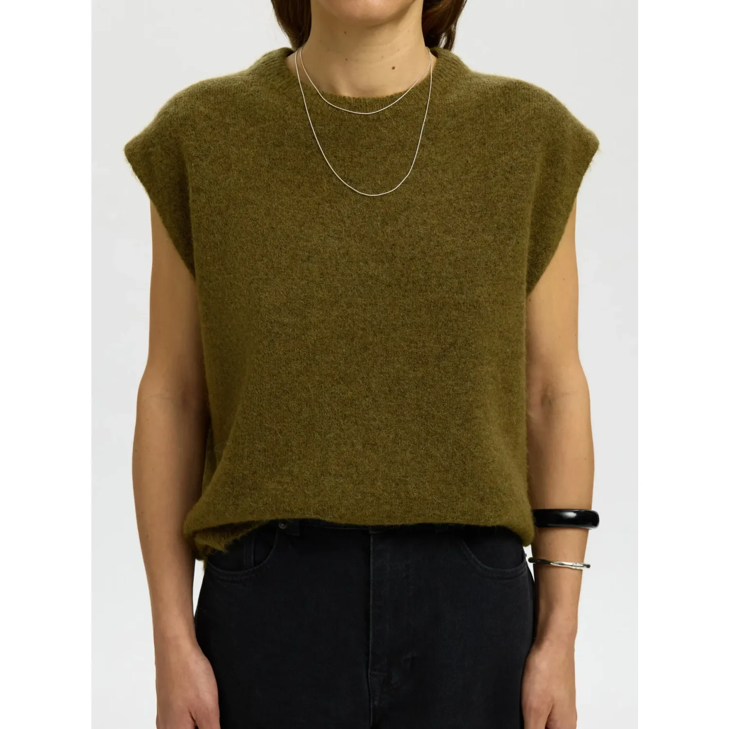 Selected SLWLulu SL Knit Vest Noos Fir Green Melange