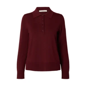 Selected SLWThea LS Knit Merino Collar Neck Tawny Port