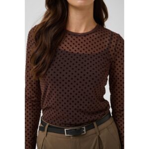 Culture CULaya Mesh Blouse Brown Dot