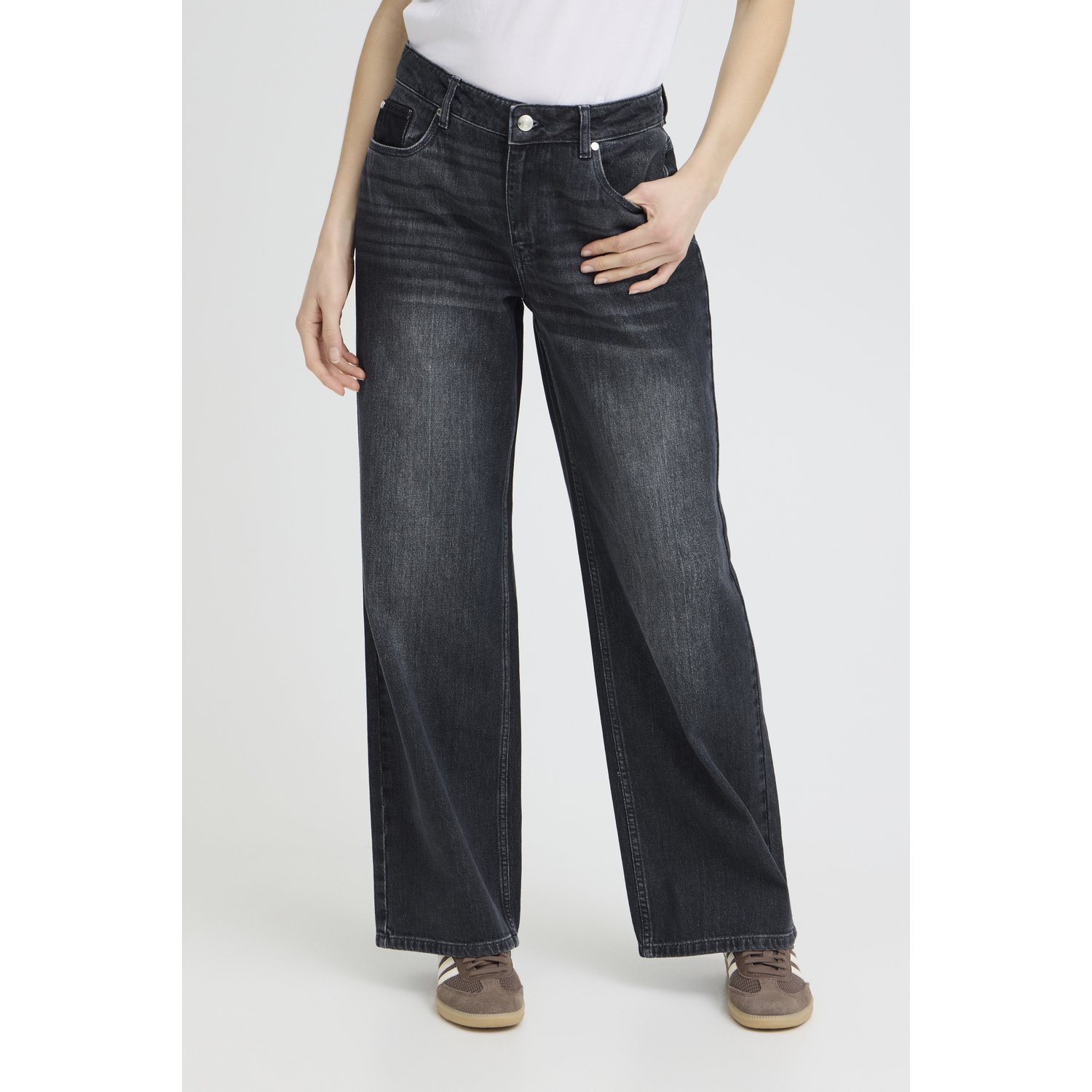 Pulz PZVega UHW Jeans Wide Leg Grey Blue