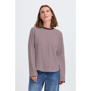 Pulz PZEstella LS Shirt Red and Birch Stripe
