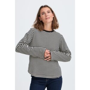 Pulz PZEstella LS Shirt Black and Birch Stripe