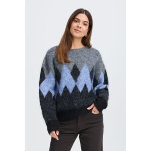 Pulz PZEstel Pullover Grey Melange & Blue