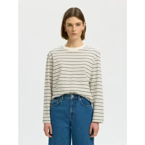 Selected SLWEssential LS Striped Boxy Tee Noos Delicioso Multi Stripe