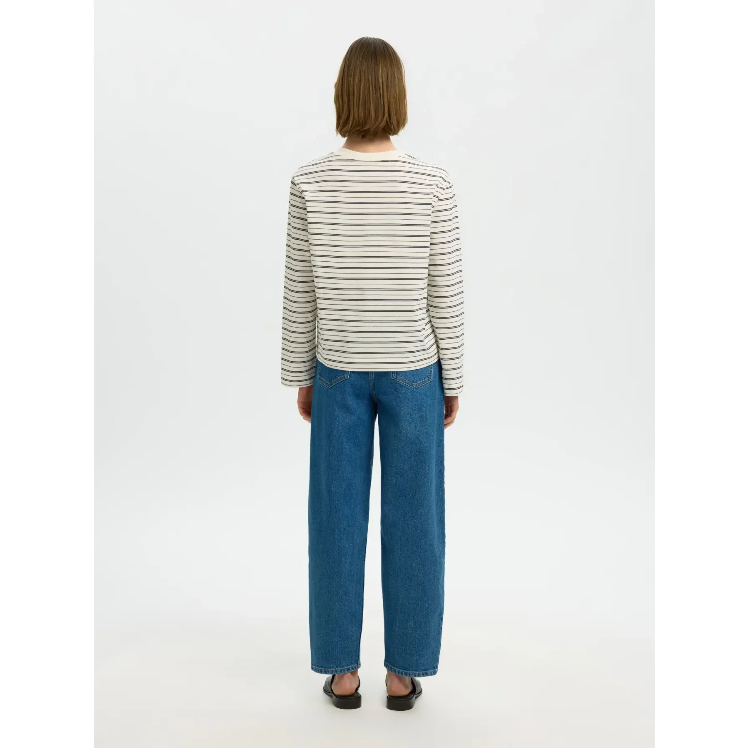 Selected SLWEssential LS Striped Boxy Tee Noos Delicioso Multi Stripe - Afbeelding 3