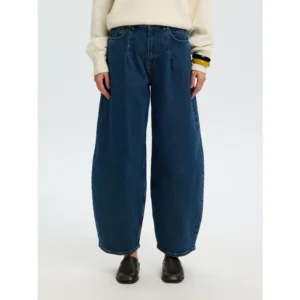 Selected SLWBarrel Loose Nanet Mid Blue HW Jeans
