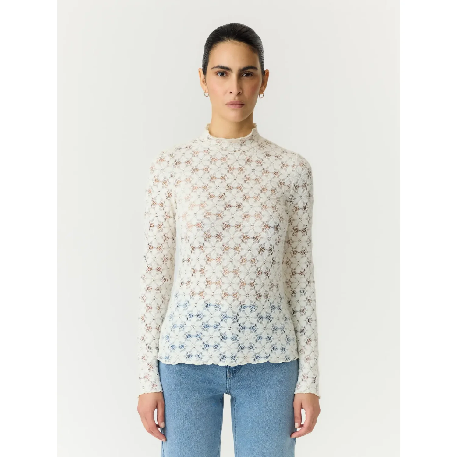 YAS YASGayi LS Lace Top Pristine